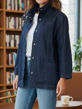 Norton McNaughton Dark Wash Denim Bomber Style Jacket with Front Pockets L